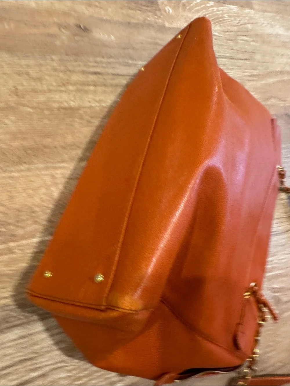 CHANEL Orange Leather Double-C Tote with Gold Chain Straps